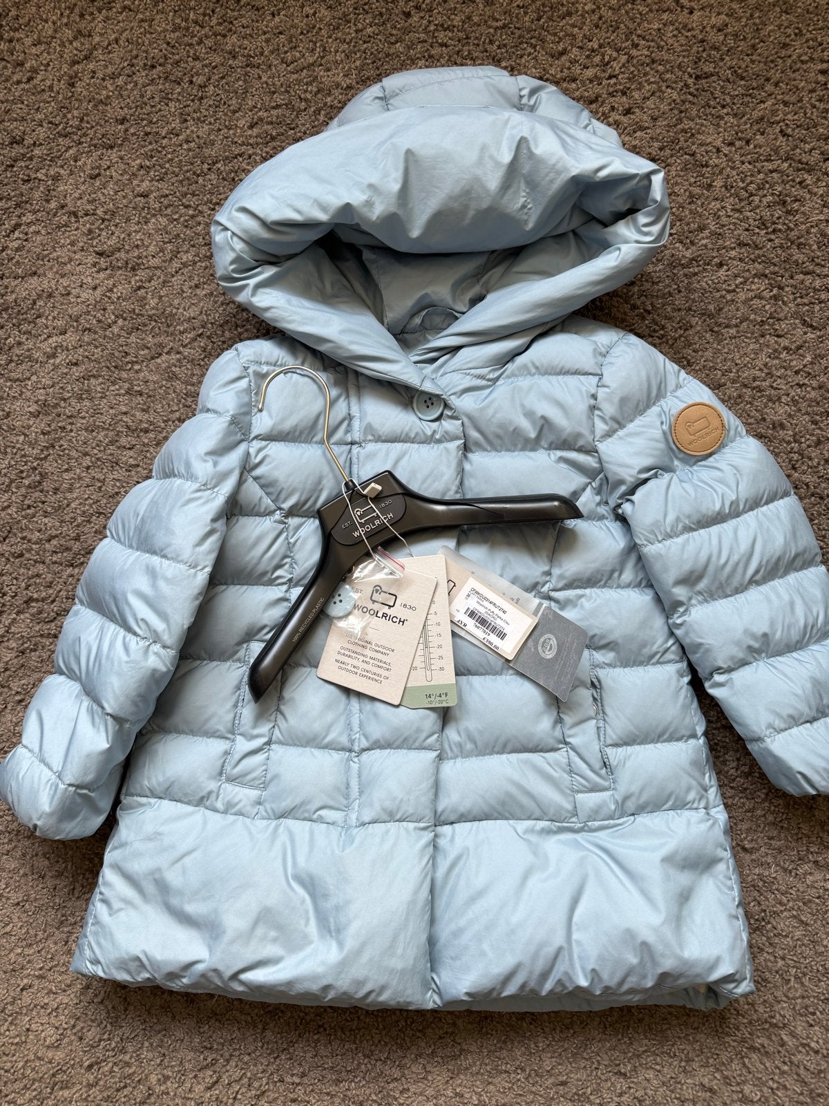 Woolrich kinderjas, lichtblauw, maat 4, Kinderen en Baby's, Ophalen of Verzenden, Zo goed als nieuw, Meisje