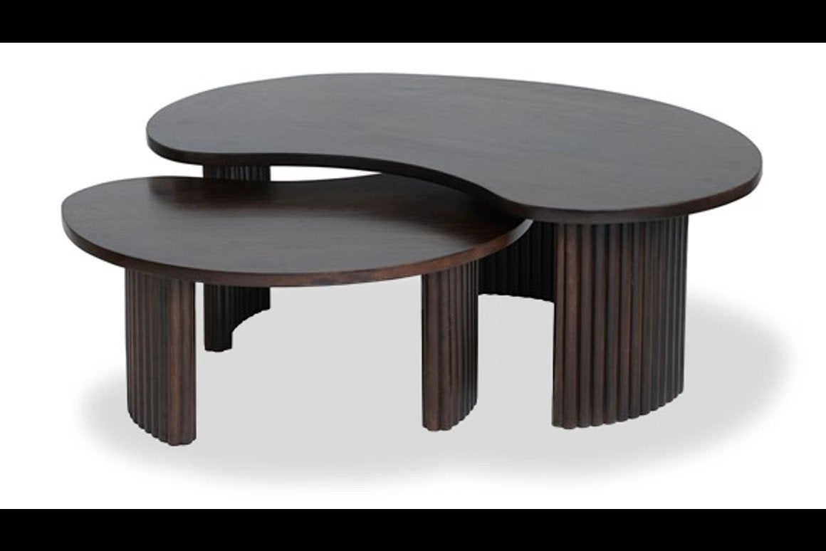 Prachtige 2-delige salontafel set - Organisch design, Huis en Inrichting, Ophalen of Verzenden, Gebruikt, Overige vormen, Overige houtsoorten