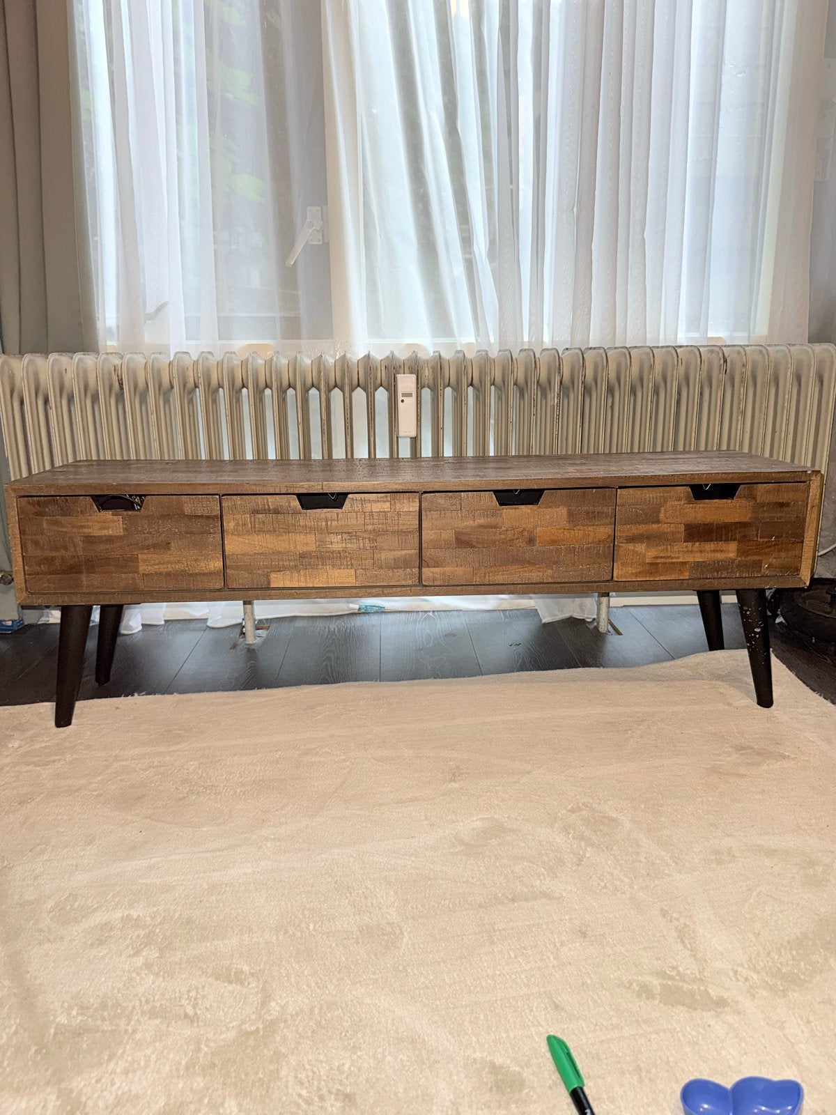 Stijlvol Tv-meubel van gerecycled hout - teakhouten, Ophalen, Gebruikt, 150 tot 200 cm, Minder dan 100 cm