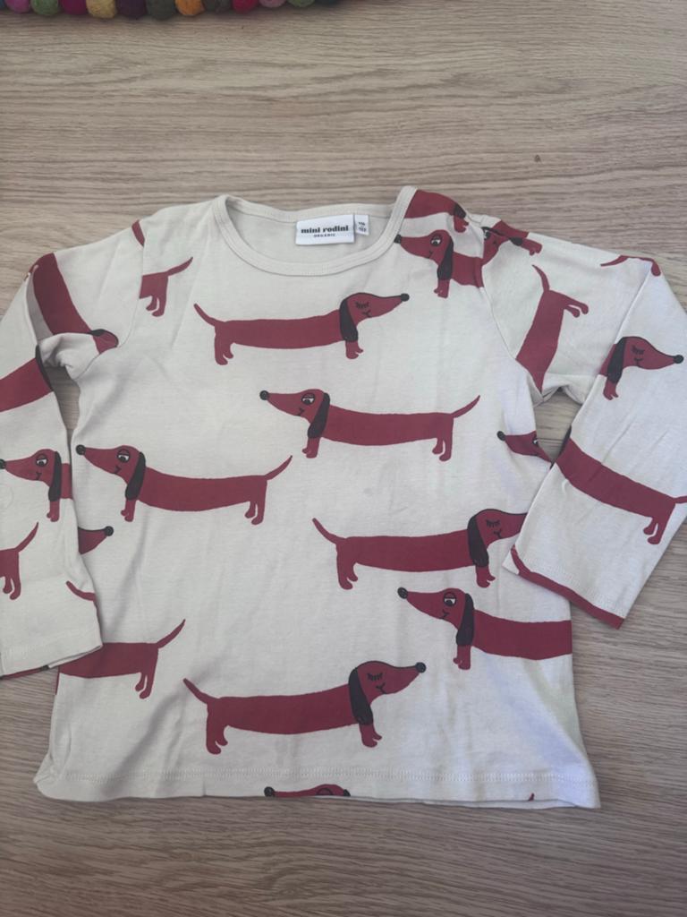 Mini Rodini Teckel Longsleeve Maat 116/122, Kinderen en Baby's, Ophalen of Verzenden, Zo goed als nieuw, Jongen of Meisje, Shirt of Longsleeve
