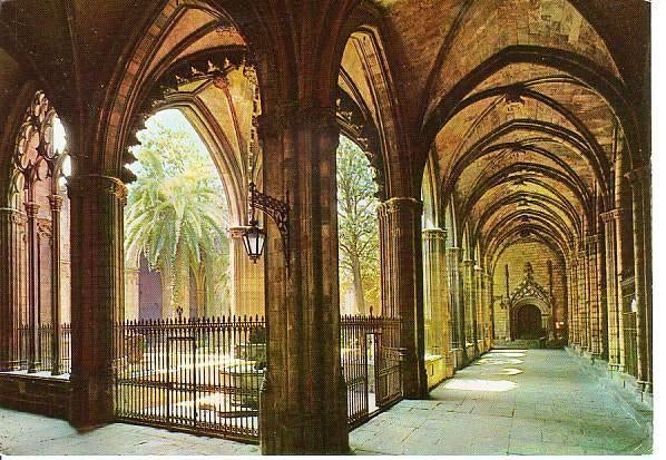 Ansichtkaart	Barcelona (Spanje)	Kathedraal kloostergang, Verzamelen, Verzenden, 1960 tot 1980, Gelopen, Spanje