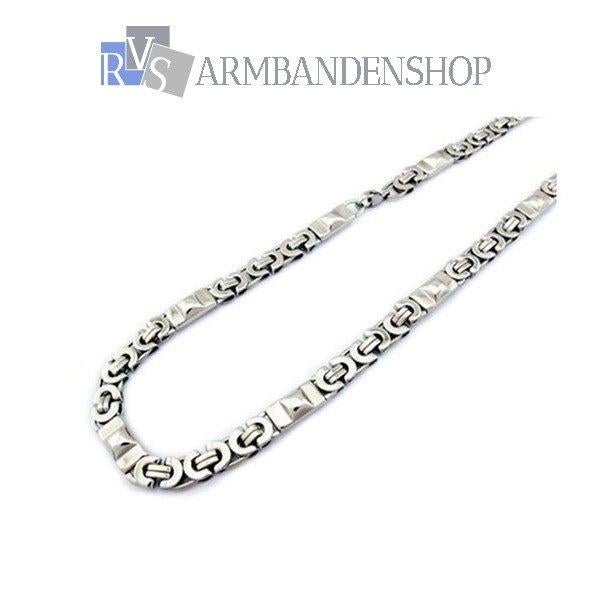 RVS platte koningsschakel ketting 54 cm rvs zilver staal., Verzenden, Nieuw, Zilver, Overige materialen