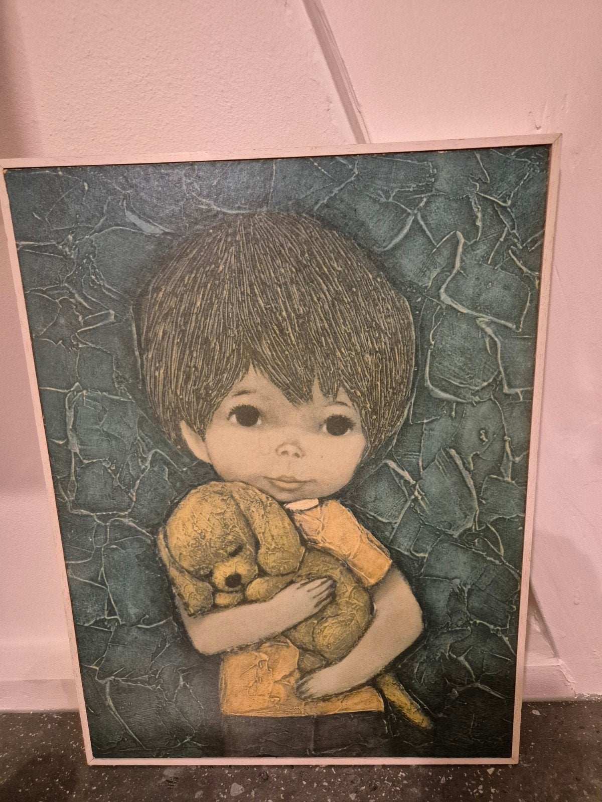 Retro Vintage Schilderij: Jongen met Hondje, Ophalen of Verzenden