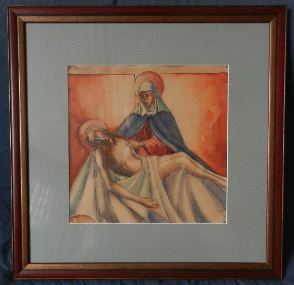 Aquarel Bewening door Lodewijk Schelfhout 1930 hxb: 29x29 cm, Antiek en Kunst, Ophalen of Verzenden, Passe-partout, Aquarel, Overig onderwerp