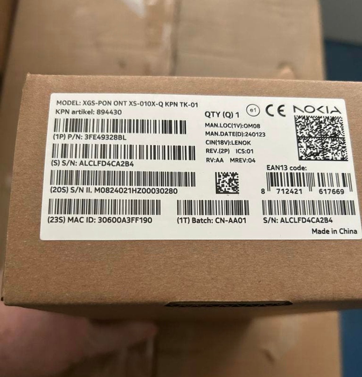 Nokia xgs-pon ont xs-010x-q KPN, Ophalen of Verzenden, Zo goed als nieuw