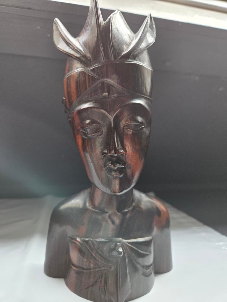 Houten Buste van een Aziatische Vrouw, Buste, Ophalen of Verzenden, Handgemaakt, 20 - 50 cm