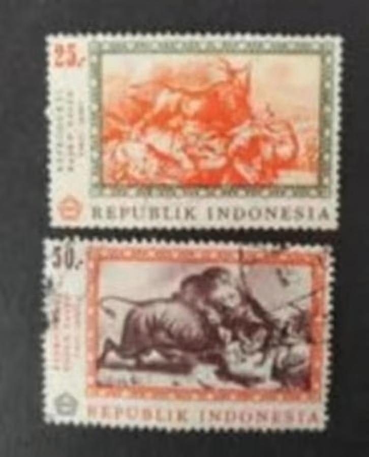 Indonesie 2107012 Schilderijen Raden Saleh, Verzenden, Gestempeld, Dier of Natuur