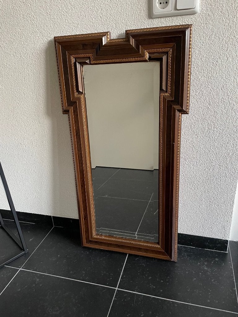 Vintage geslepen spiegel met houten lijst, Ophalen, Gebruikt, Minder dan 100 cm, Rechthoekig