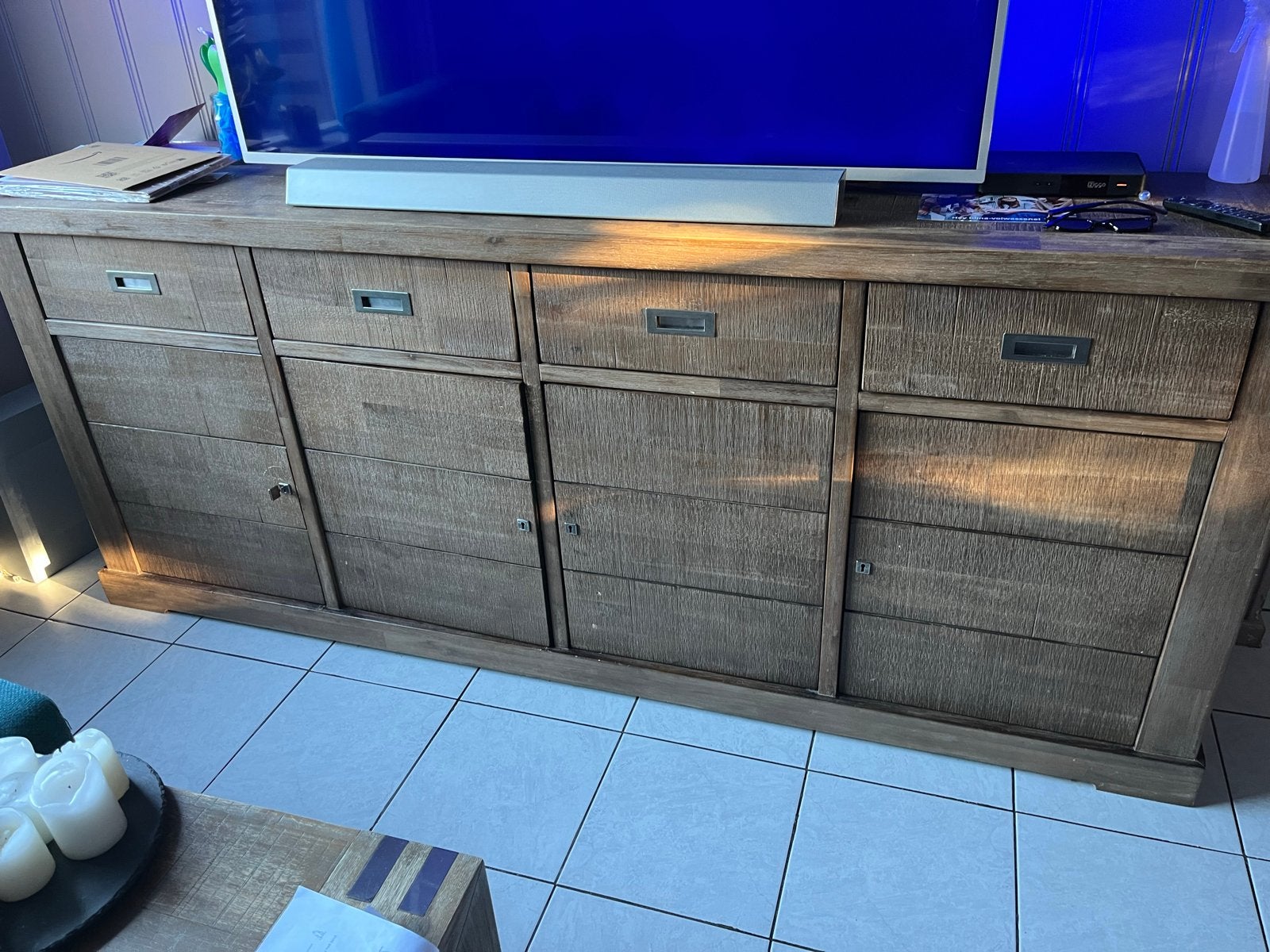 Robuust eiken dressoir met lades en deuren, Gebruikt, 150 tot 200 cm, Eikenhout, Ophalen of Verzenden