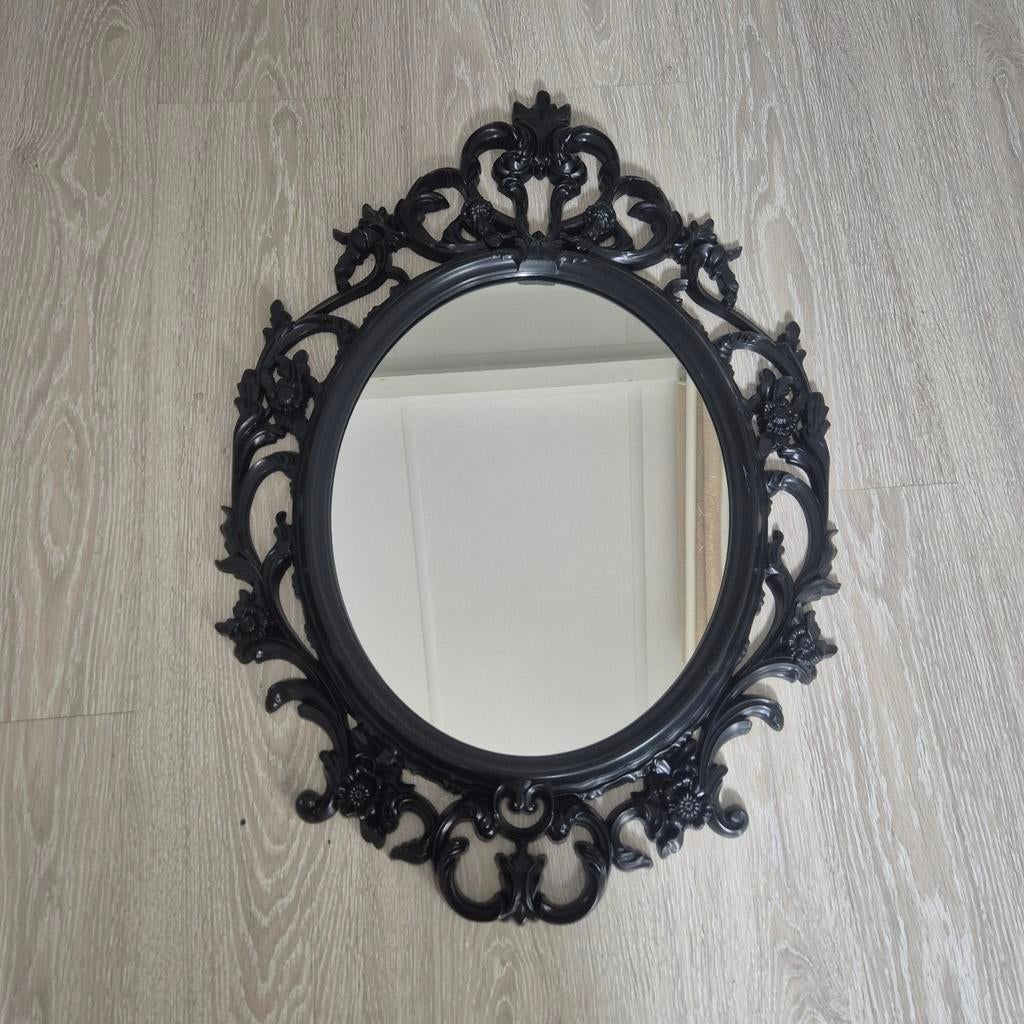 Decoratieve Barok Stijl Spiegel Zwart Ovaal, Ophalen, Zo goed als nieuw, Ovaal, 50 tot 75 cm