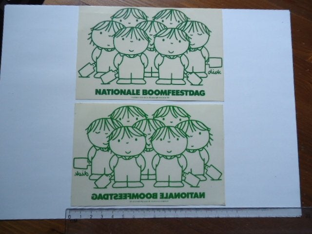 sticker oud BRUNA 1980 strip Mercis groen boomfeestdag 2x, Verzenden, Zo goed als nieuw, Bedrijf of Vereniging