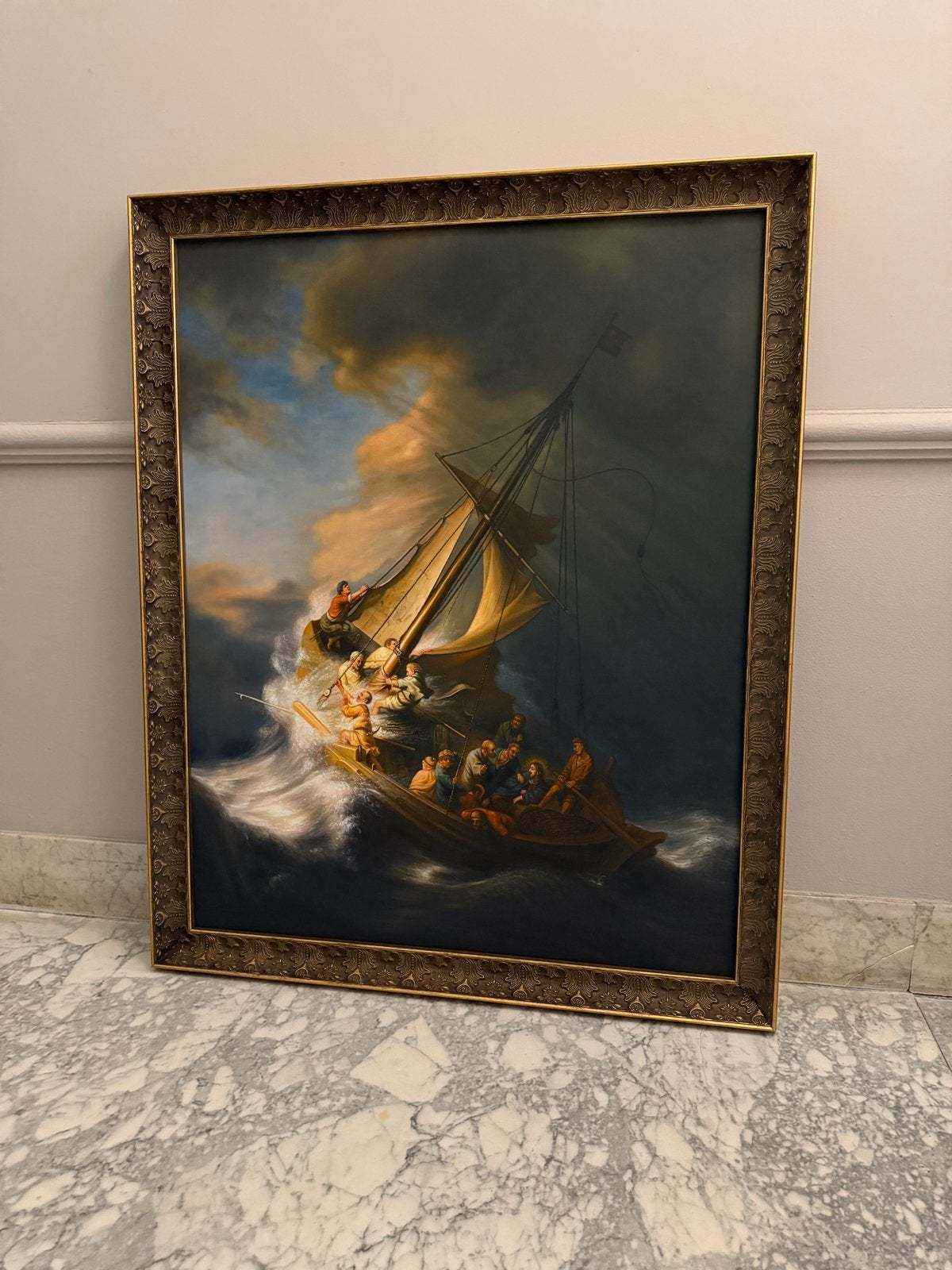 Reproductie Rembrandt: Jezus op de zee van Galilea 70x100cm, Maritiem / water, Doek, Ophalen of Verzenden, Klassiek