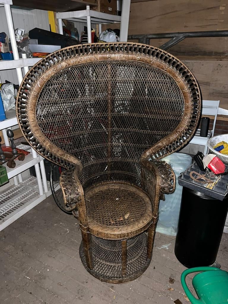 Vintage Pauwenstoel Rotan - Bohemian Stijl, Huis en Inrichting, Gebruikt, Bruin, Riet of Rotan, Ophalen of Verzenden