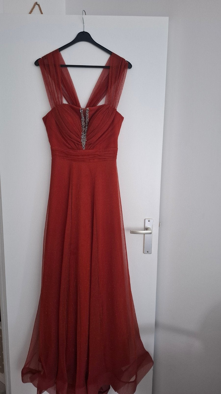 Elegante Avondjurk - Roestbruin met Glitterdetails, Kleding | Dames, Jurken, Maat 38/40 (M), Bruin, Ophalen of Verzenden, Zo goed als nieuw