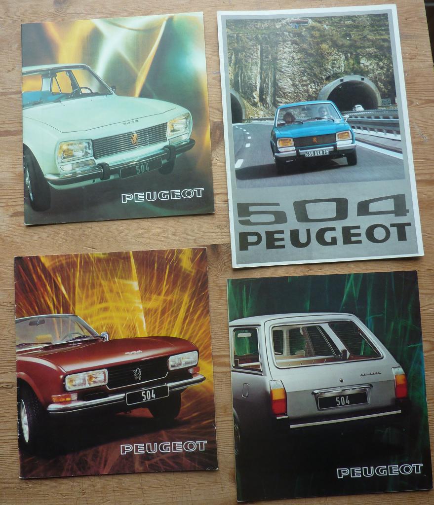 Peugeot 504 brochures 4x 1975/76 Sedan Break Cabriolet Coupé, Gelezen, Ophalen of Verzenden, Peugeot, Peugeot
