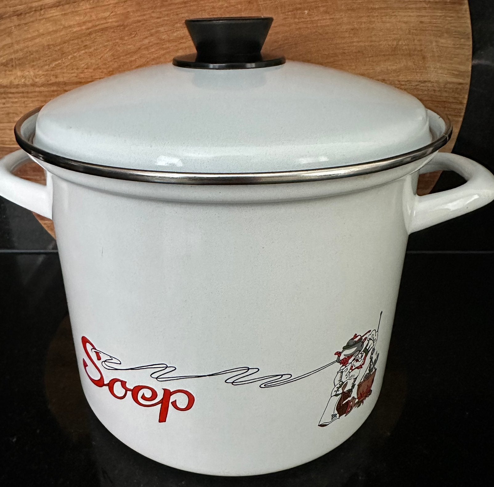 Vintage soeppan 6 ltr groot wit, Huis en Inrichting, Ophalen of Verzenden, Zo goed als nieuw, Rvs