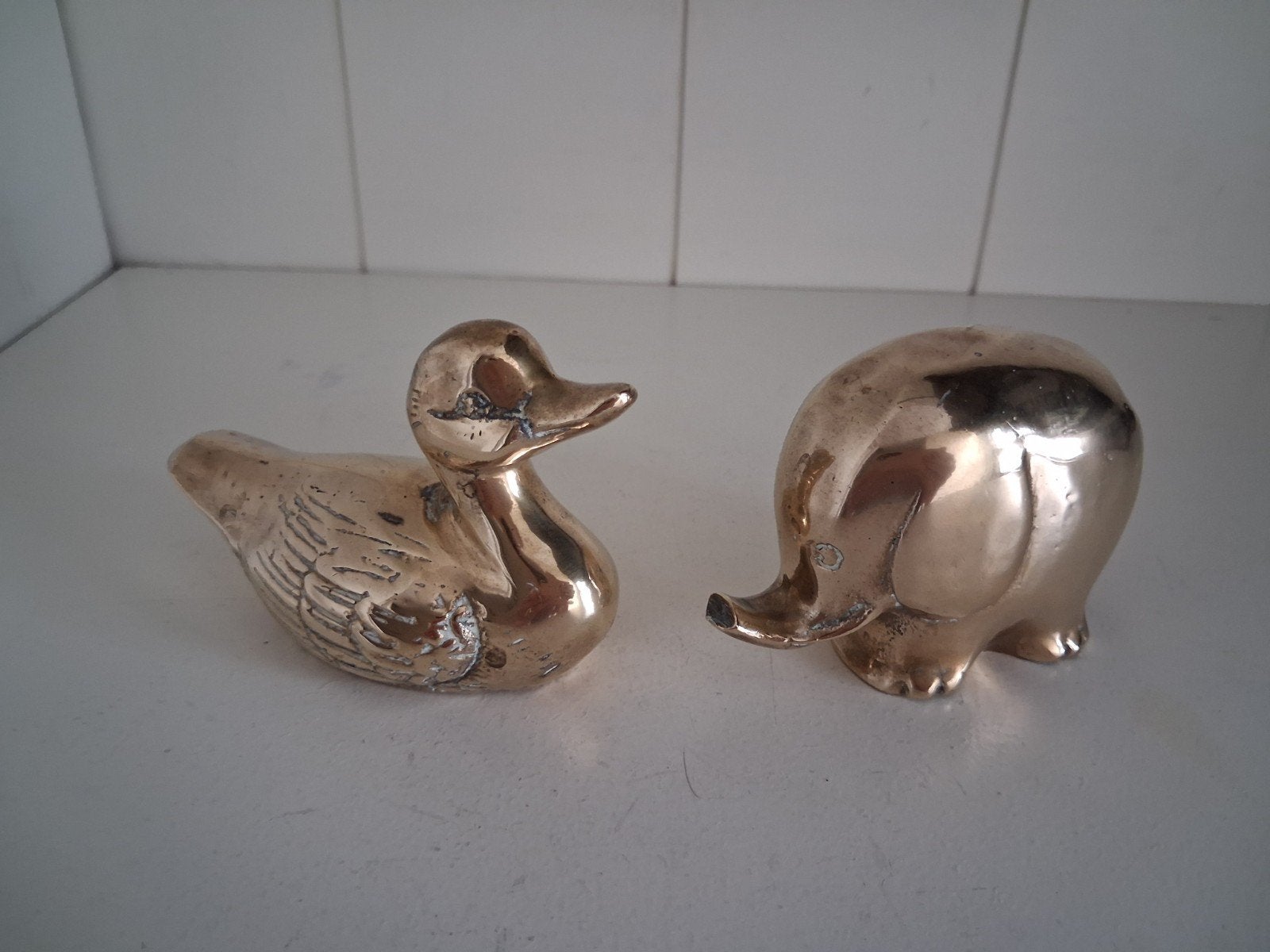 Vintage messing eend en olifant beeldjes, Ophalen of Verzenden