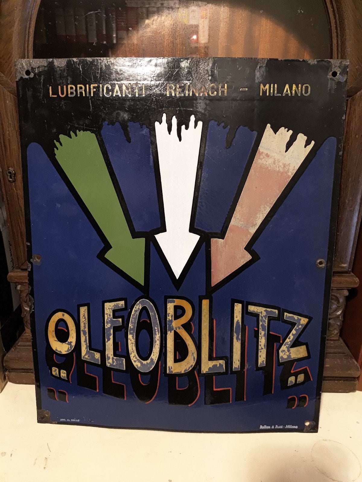 Zeer mooi jaren '30 Oleoblitz emaille bord, Ophalen of Verzenden, Gebruikt, Reclamebord