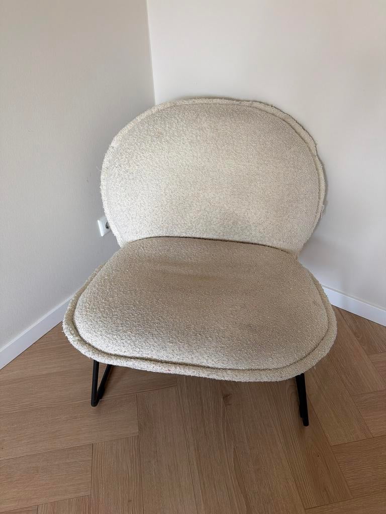Wehkamp Fauteuil - Crèmekleurig Bouclé Stof, Huis en Inrichting, Fauteuils, Ophalen, 75 tot 100 cm, Zo goed als nieuw, Stof
