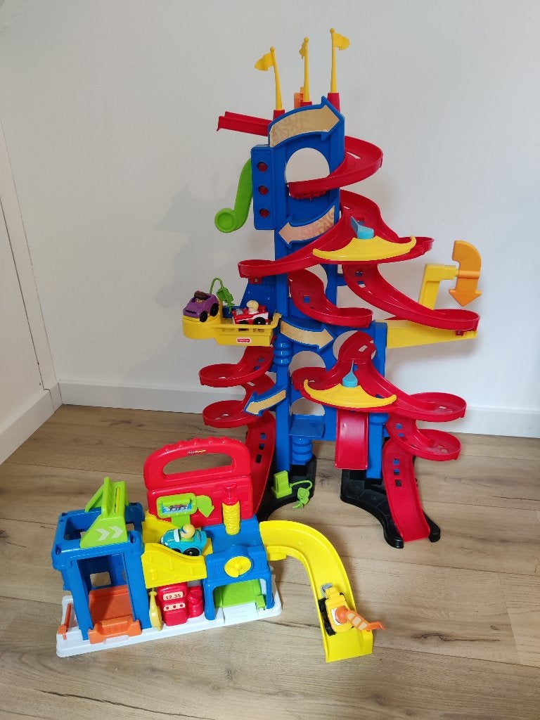 Little people racebaan en wasstraat incl 4 autootjes, Kinderen en Baby's, Ophalen, Gebruikt, Speelset, Met geluid