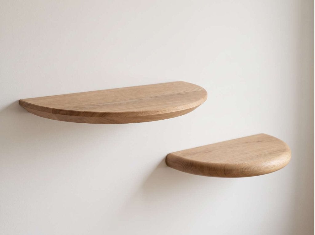 Wandplank | Halfrond met ronde of facetrand | Massief Eiken, Niet ingevuld, Niet ingevuld, Nieuw, Ophalen of Verzenden