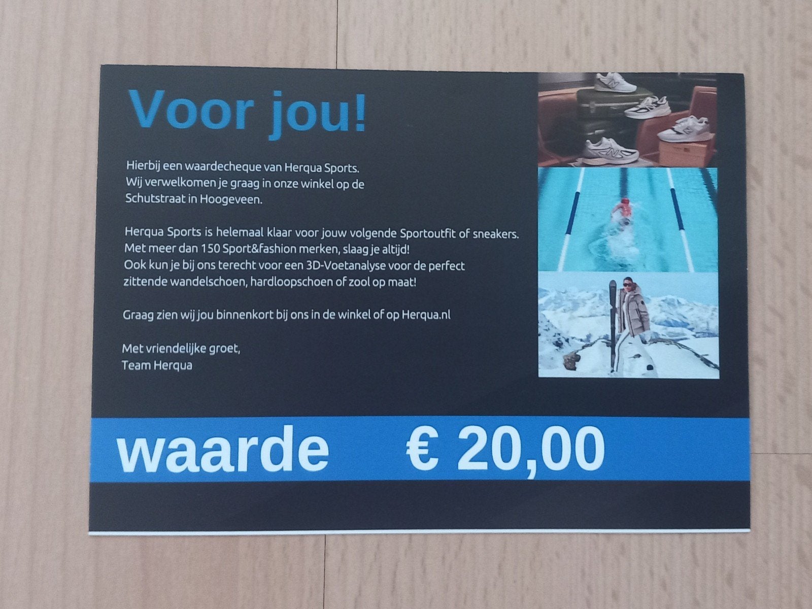 Herqua Sports waardebon 20 euro korting sport, Eén persoon, Kortingsbon, Warenhuis- of Winkelbon