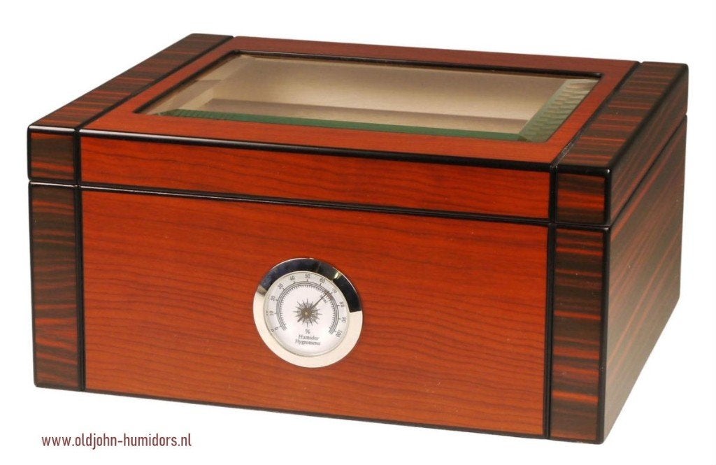 HUMIDOR PASSATORE  BLACK / RED MET GLAS –  50 SIGAREN  H13, Verzenden, Nieuw, Tabaksdoos of Verpakking