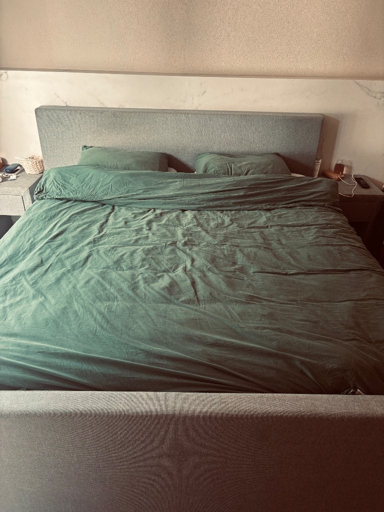 Bed Box spring grijs, Ophalen, Gebruikt, Tweepersoons, 180 cm