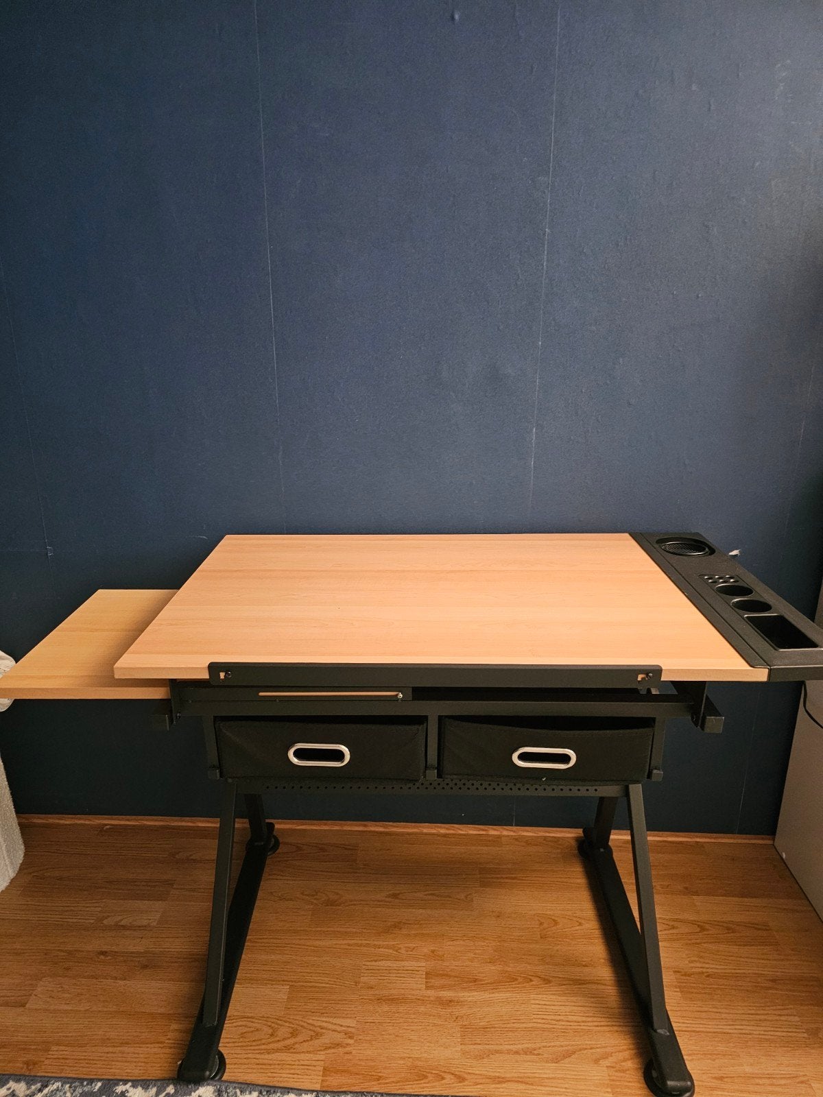tekentafel met uitschuifbaar blad en opbergruimte, Ophalen, Hout, Bruin, Zo goed als nieuw