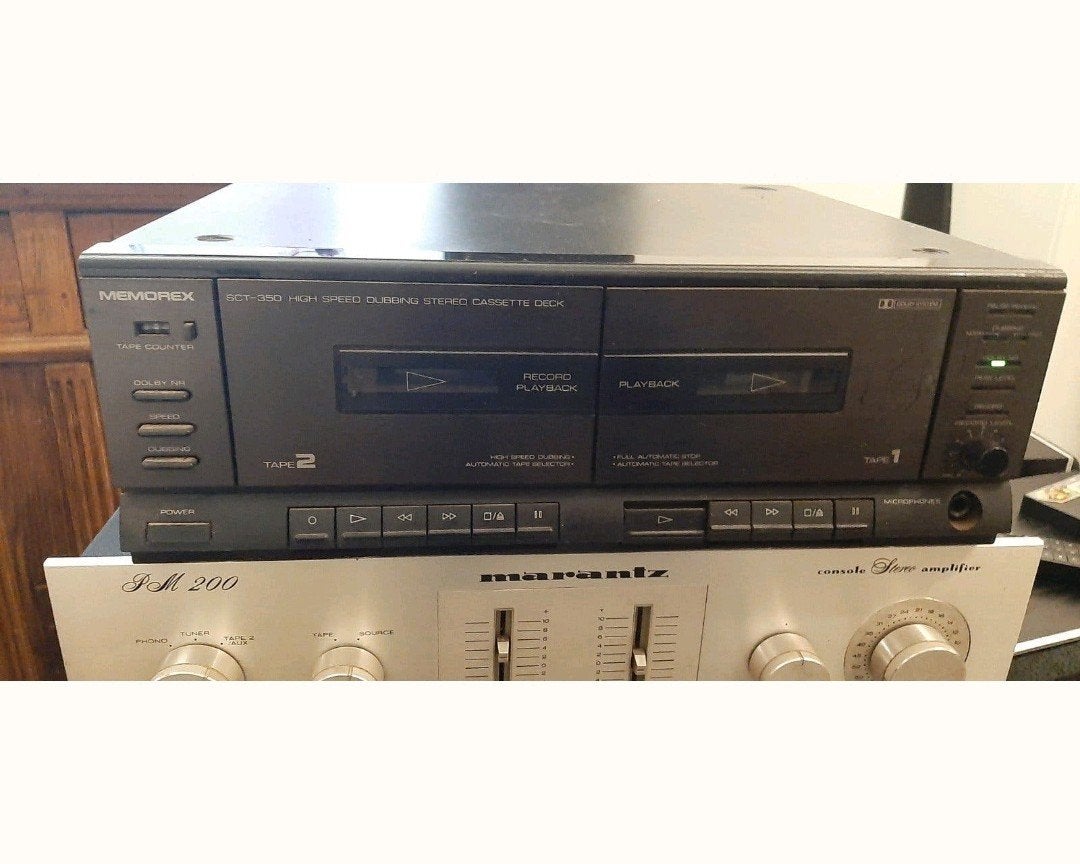 Te koop aangeboden: een Memorex SCT-350 dubbel cassettedeck., Ophalen of Verzenden, Dubbel, Overige merken, High speed dubbing