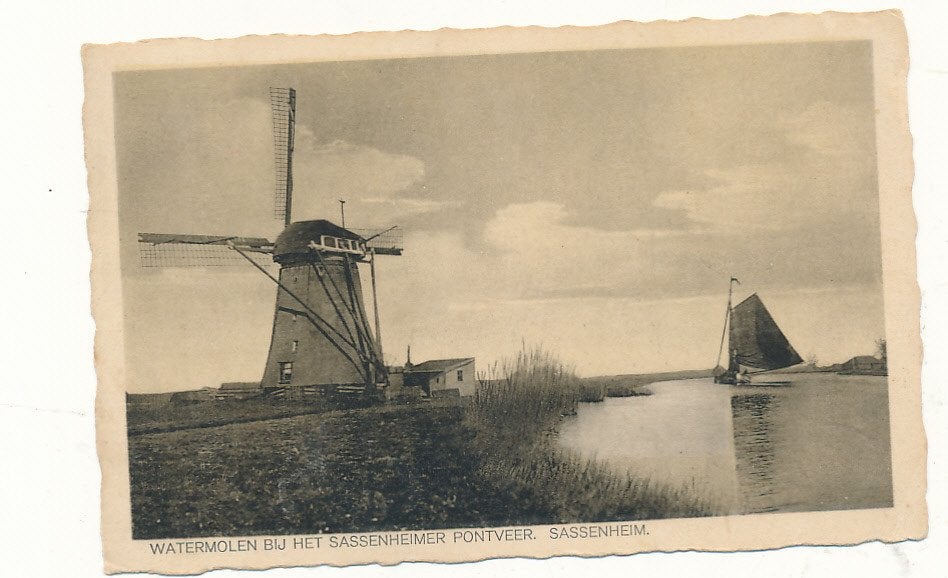 11165 Watermolen bij het Sassenheimer pontveer, Verzamelen, Ophalen of Verzenden, 1940 tot 1960, Zuid-Holland