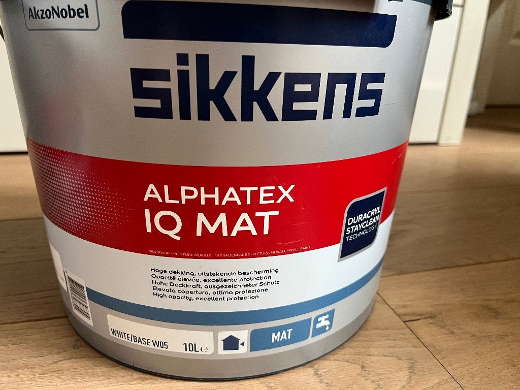 Sikkens Alphatex IQ Mat kleur Megelwit, Ophalen, 5 tot 10 liter, Wit, Nieuw