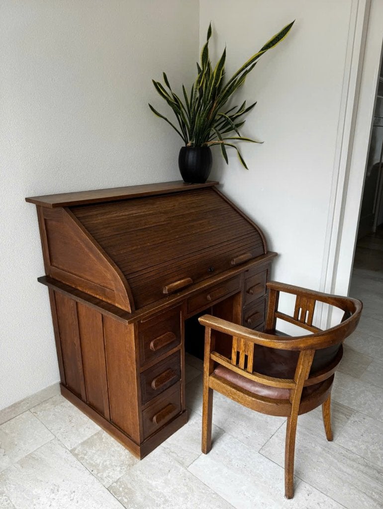 eiken bureau met bijpassende stoel, Ophalen