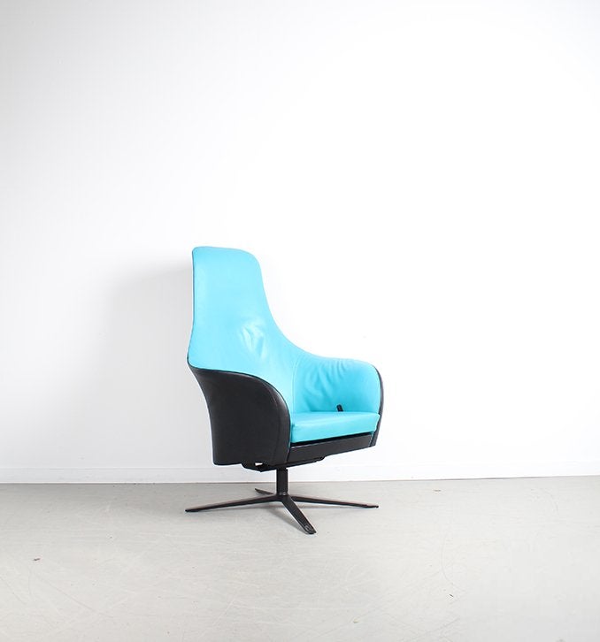 Montis Marvin Relaxfauteuil Turquoise Leer + Zwart Leer, Niet ingevuld, Zo goed als nieuw, Niet ingevuld, Niet ingevuld