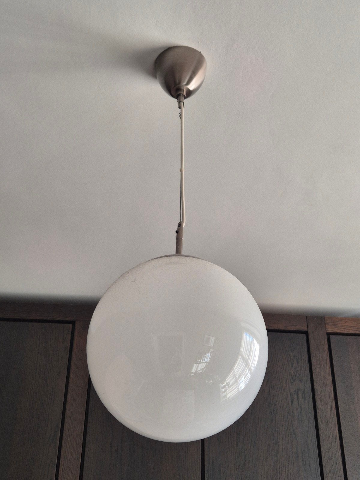 Witte glazen bol hanglamp - 30 cm doorsnee, Ophalen, Gebruikt, Glas