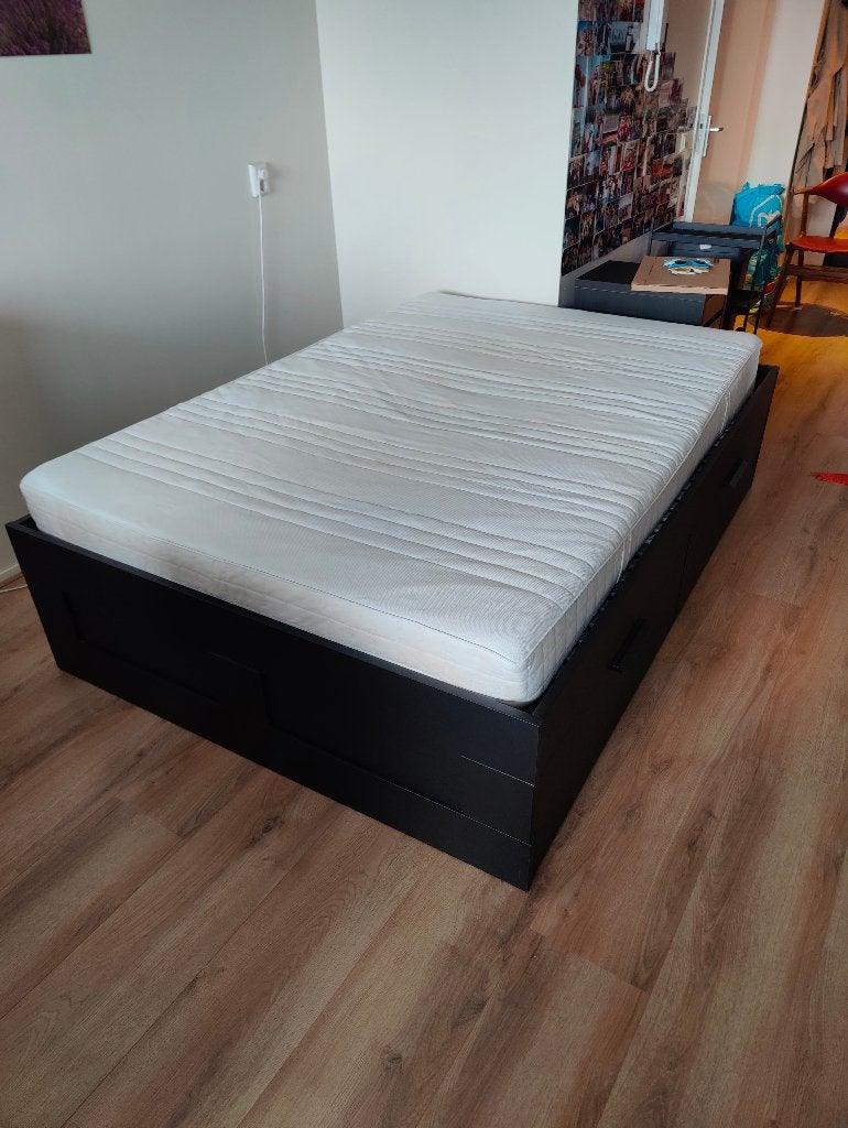 IKEA: Brimnes bed met opberglades zwart (matras kan erbij), Ophalen, Gebruikt, Zwart, Tweepersoons