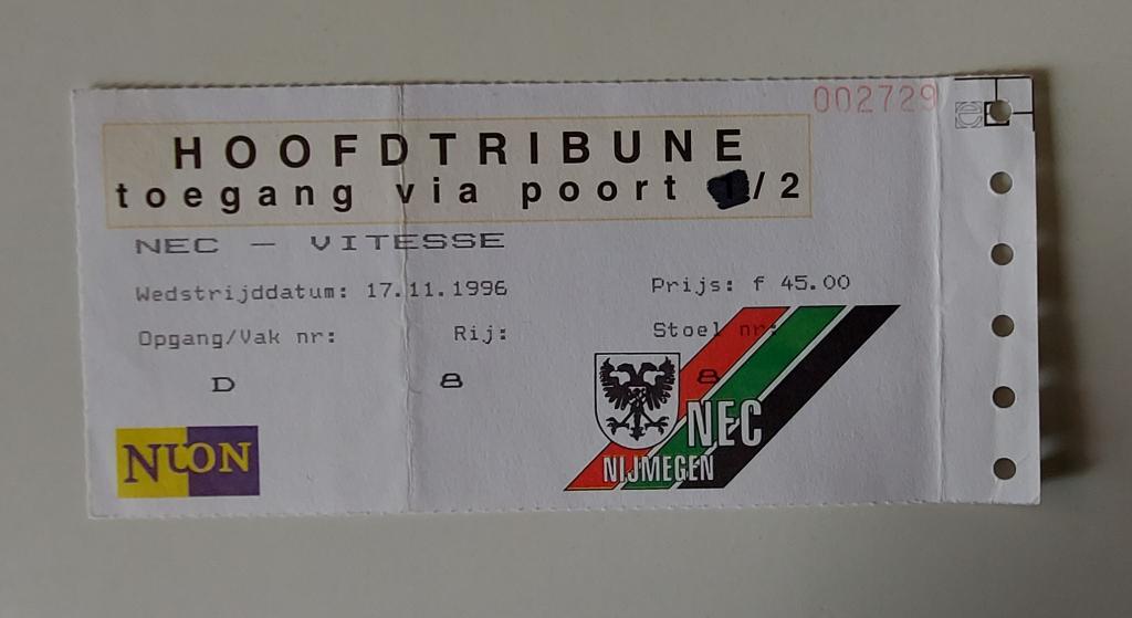 Wedstrijdticket NEC Nijmegen - Vitesse 1996, Verzenden, Gebruikt, Vitesse, Overige typen