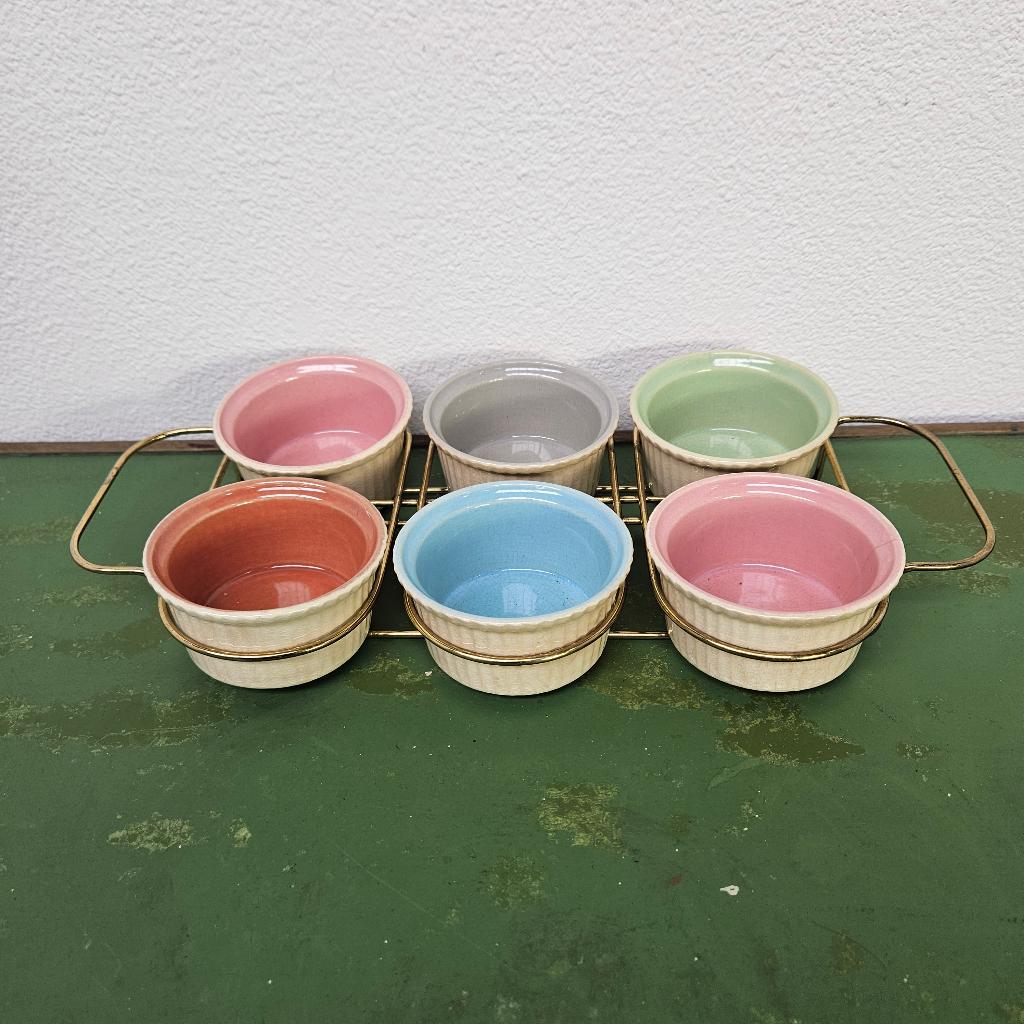 Vintage set souffle schaaltjes ovenschaaltjes soufflébakje, Valkenswaard, Gebruikt, Keramiek, Info@flashbackfurniture.nl