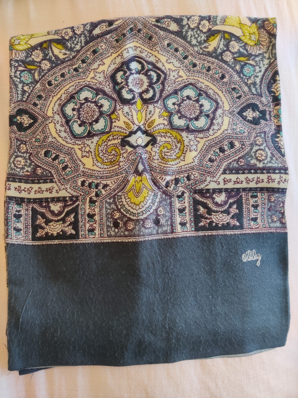 Vintage Oillily sjaal met paisley print 1, Oillily, Maat 42/44 (L), Ophalen of Verzenden, Sjaal