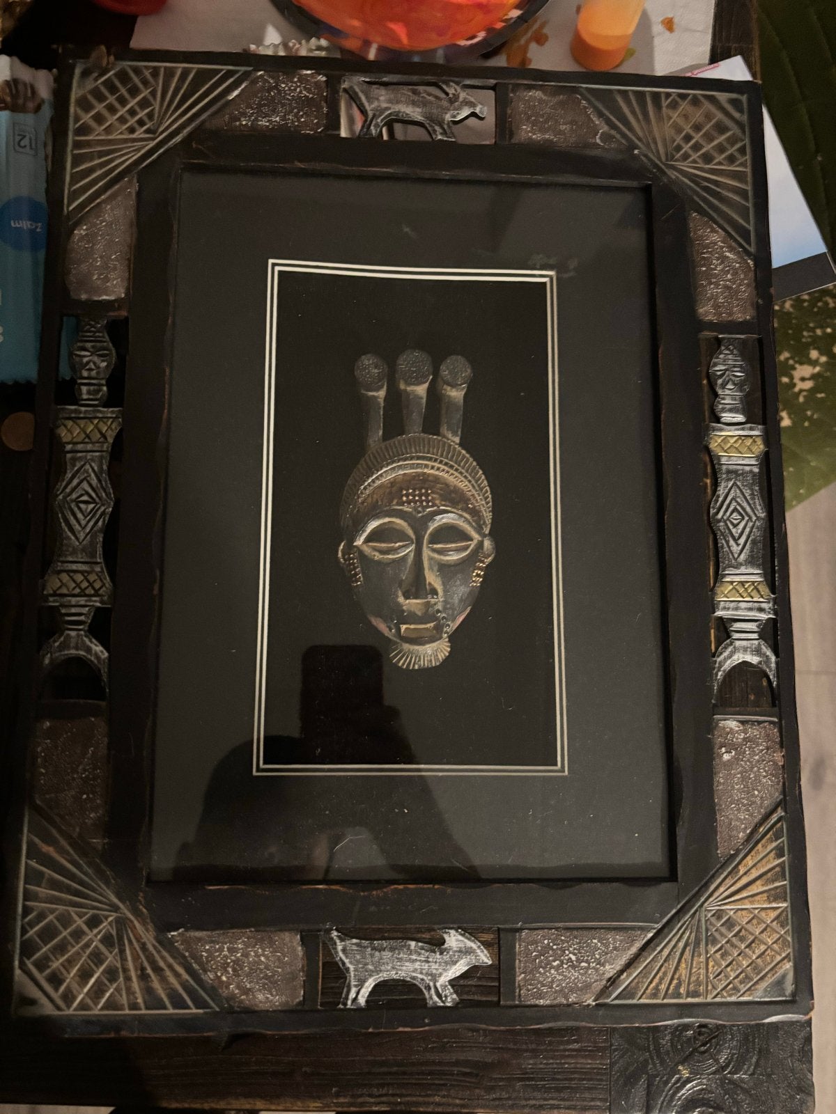 Ingelijst Afrikaans masker - Houtsnijwerk, Antiek en Kunst, Bruin, Afrika, Masker, Gesneden