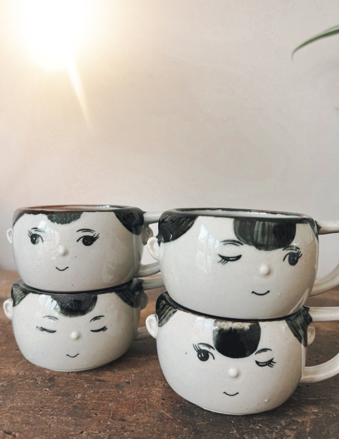 Zeldzaam! 4 vintage Japanse gezichtjes mokken jaren 70, Ophalen of Verzenden