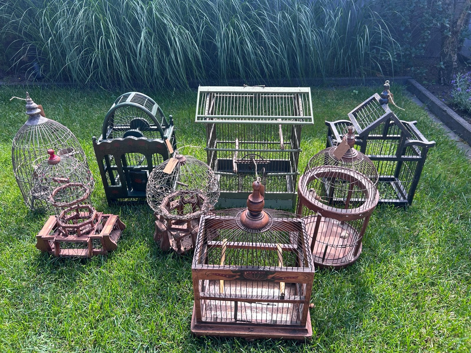 Collectie van 8 antieke vogelkooien, Ophalen, Hout, Vogelkooi