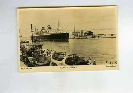scheepvaart-oude/kaart-CURACAO-willemstad-schip-auto, Ophalen of Verzenden, 1940 tot 1960, Buiten Europa