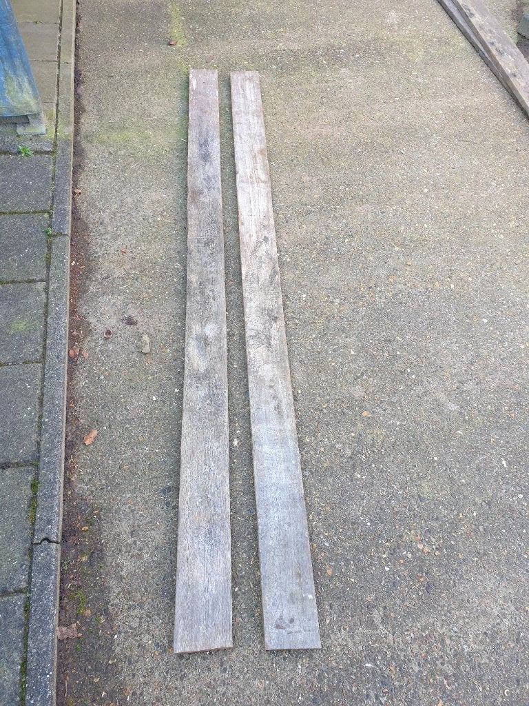 12 hardhouten planken 220cm lang 12cm br en 2,8cm dik, Ophalen, Gebruikt, 25 tot 50 mm, 200 tot 250 cm