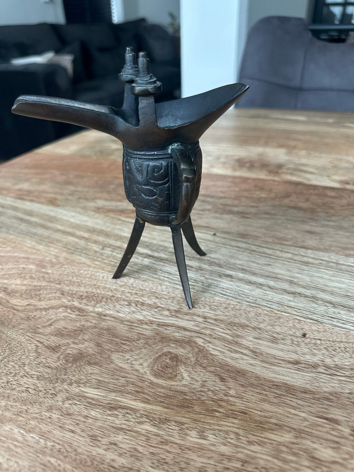 Vintage Chinees Bronzen Ritueel Wijnvat / Jue-beker, Ophalen, Brons