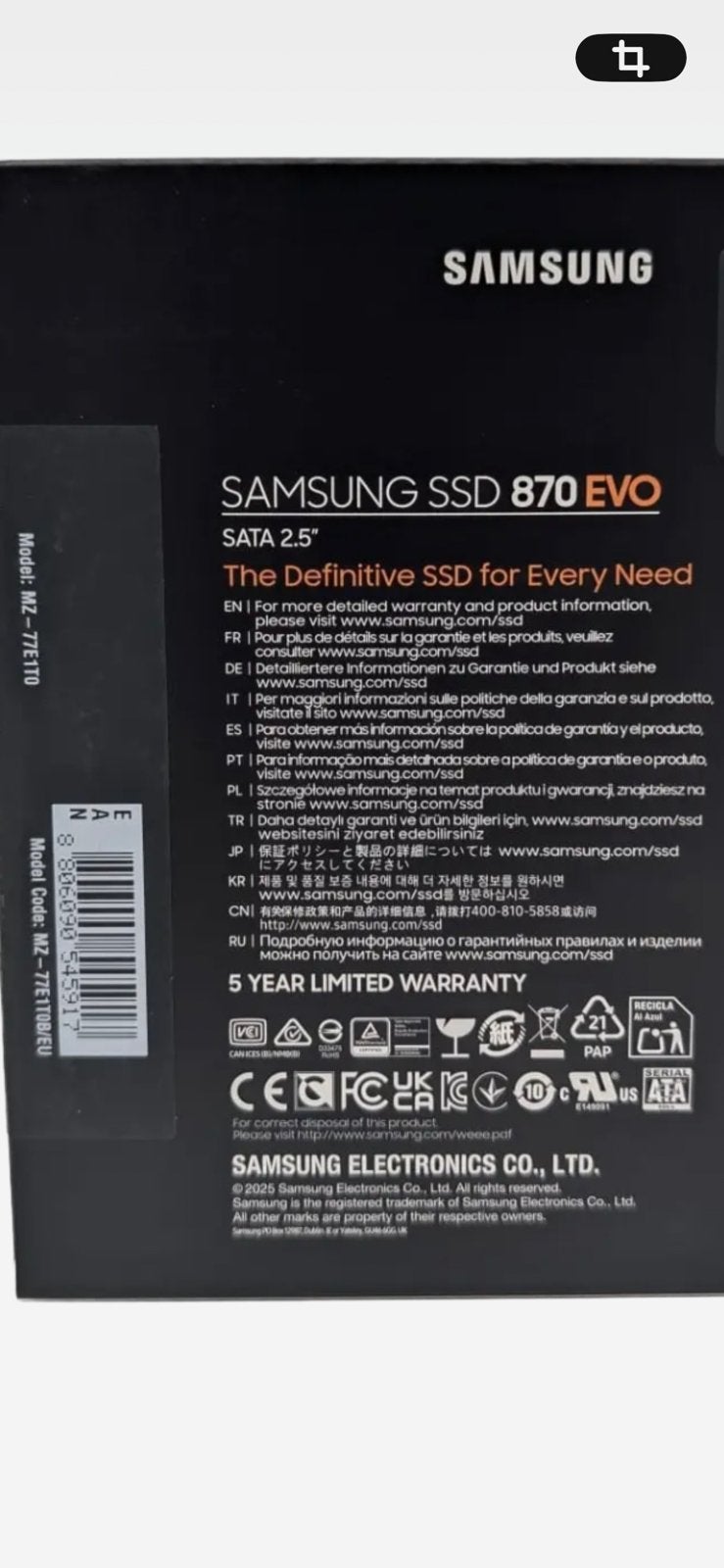 Samsung 870 EVO SSD 1TB ., Computers en Software, Harde schijven, Intern, 1 TB., Ophalen of Verzenden, Zo goed als nieuw