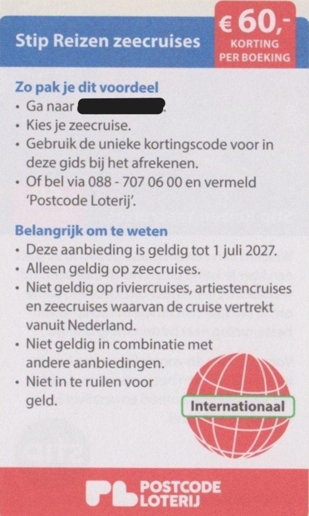 Stip Reizen. € 60,- korting per boeking op zeecruises., Tickets en Kaartjes, Drie personen of meer, Kortingsbon