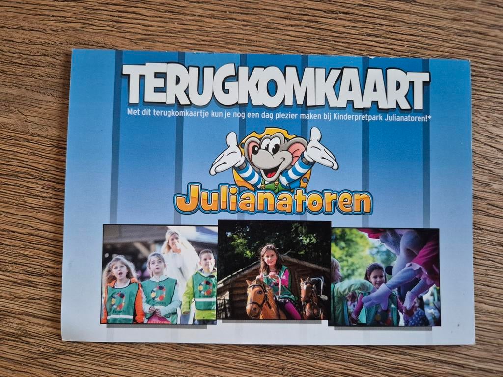 Terugkomkaart Julianatoren, Tickets en Kaartjes, Recreatie | Pretparken en Attractieparken, Drie personen of meer, Ticket of Toegangskaart