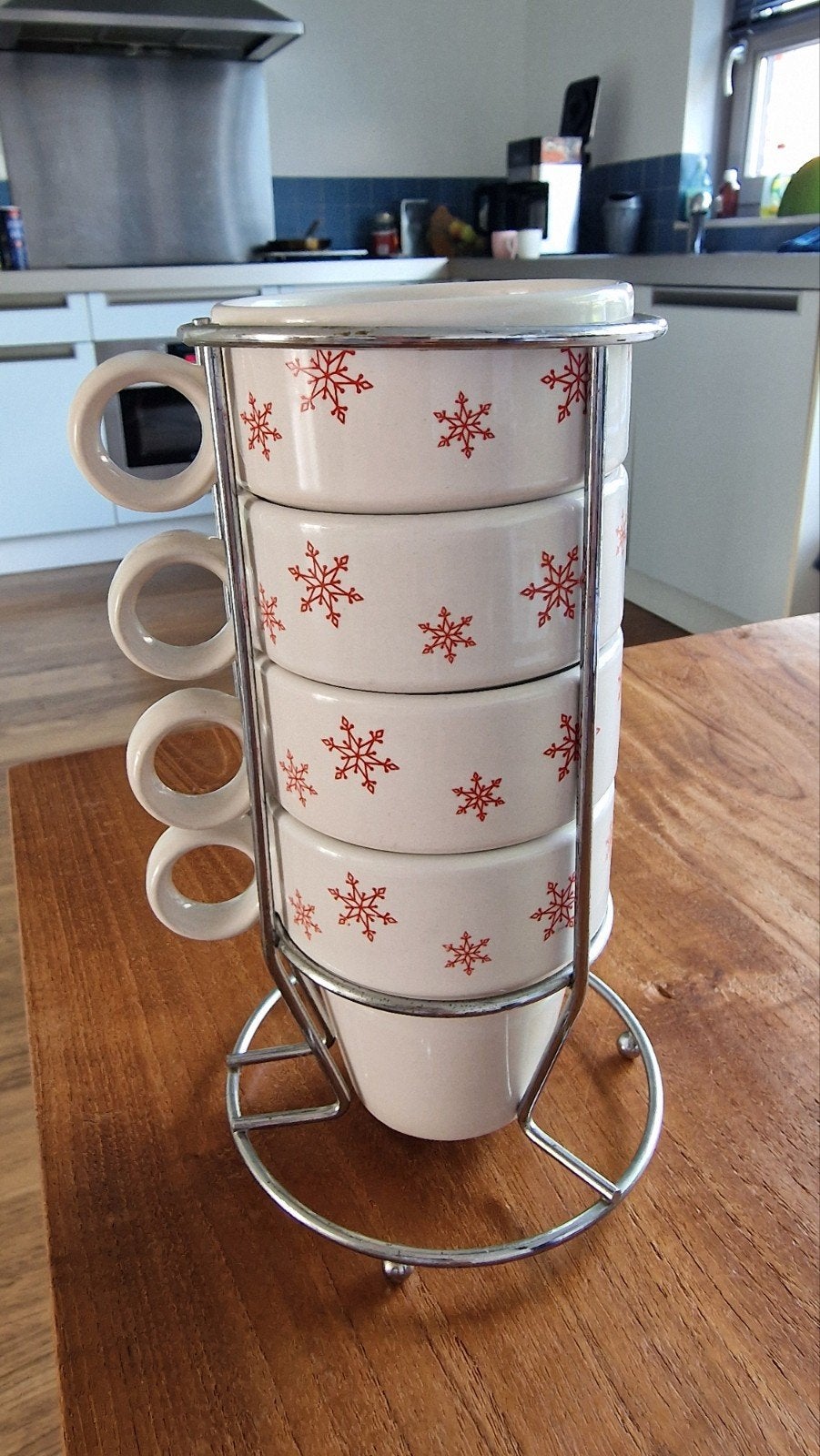Mokkenrek met 4 mokken, Overige typen, Ophalen of Verzenden, Zo goed als nieuw, Steen/keramiek