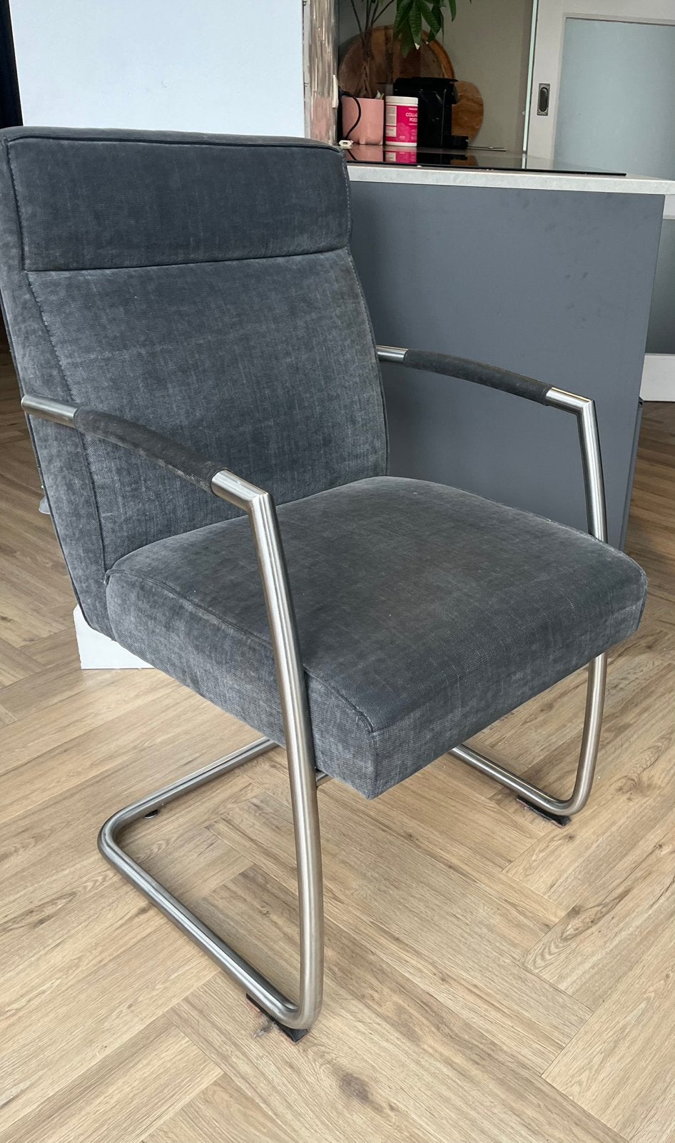 Design eetkamer stoel industrieel totaal 6 stuks, Ophalen of Verzenden, Zo goed als nieuw, 75 tot 100 cm